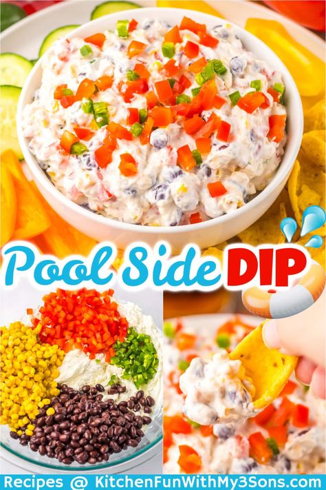 Pool Side Dips, Dips For Summer Parties, Summer Cheese Ball Recipes, Pool Dip Recipe, Chip Dips For Parties, Appetizer Dips For Party, Chip Dip Recipes Easy, Easy Summer Dips, Bell Pepper Appetizer