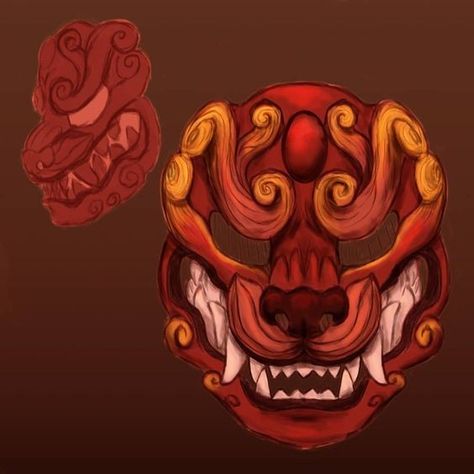 Dragon Mask Drawing, Komainu Art, Komainu Mask, Chinese Dragon Mask, Dragon Masks, Mascara Hannya, Mask Reference, Mask Concept, Mascara Oni