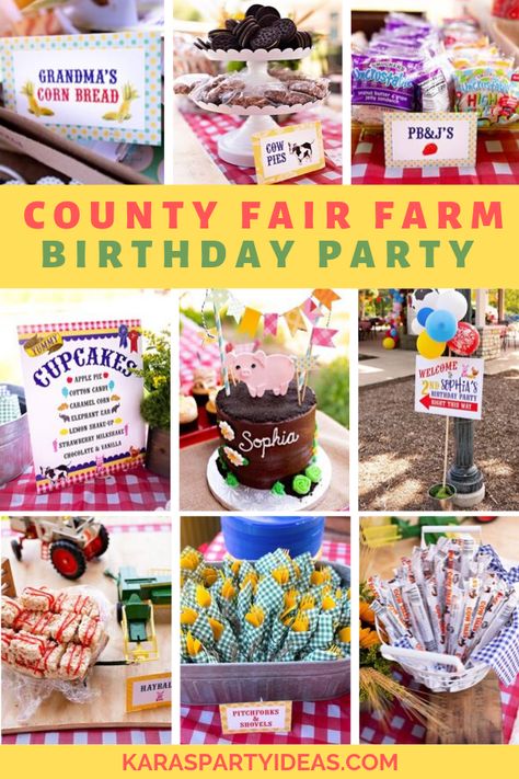 Featuring fun and fabulous fair themed sweets, food and decor, this second birthday celebration is full of blue ribbon-winning party details you just can’t miss! County Fair Party Ideas, Fair Themed Party, Fair Birthday Party Theme, Country Fair Birthday Cake, Fair Themed Birthday Party, State Fair Theme Party Food, County Fair Themed Party, County Fair Birthday Party, County Fair Themed Birthday Party