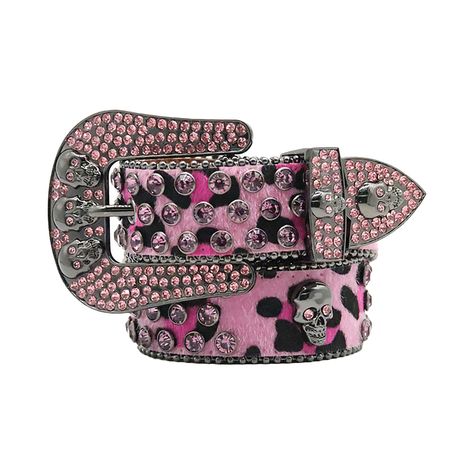 Skull Pink With Pink Crystal Rhinestone Belt Belt Store, Diamond Belt, Y2k Belt, Bling Belts, Y2k Accessories, Plain Outfits, Rhinestone Belt, Studded Belt, Pink Camo