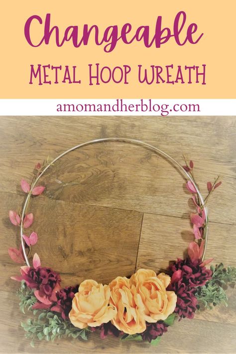 Changeable Metal Hoop Wreath Tutorial. Great fall craft project that can change with the seasons. Awesome money saver! #homedecor #wreathdecor #wreathtutorial Metal Hoop Wreath, Girls Night Crafts, Make Your Own Wreath, Living Wreath, Natural Wreath, Work Diy, Fall Craft, Diy Wreaths, Seasonal Wreaths