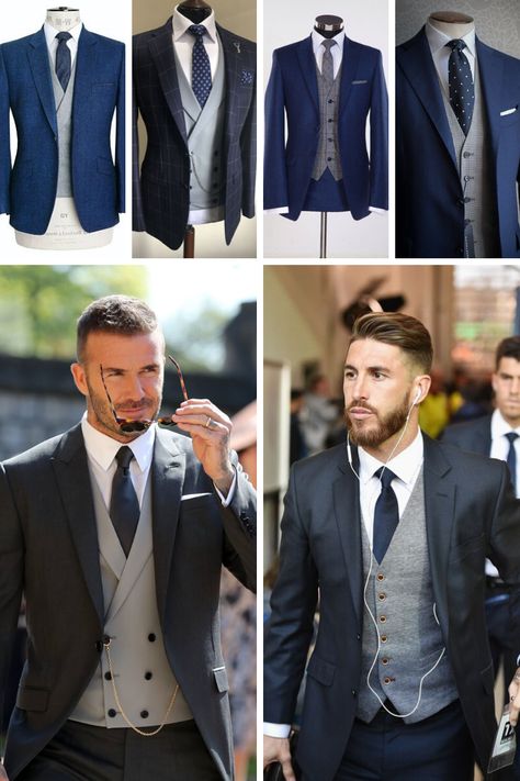 Navy and grey is one of the best colour combinations in menswear. So, if you are attending a royal wedding or just want to mix up your formal office look, we show men how to do it. Blue And Grey Suit Men, Navy And Grey Suit, Men’s Navy Wedding Suits, Grey Colour Suit For Men, Suits Colour Combination, Mens Wedding Suits Grey, Grey And Navy Wedding Suit, Mens Waistcoat Wedding, Navy Blue Suit Combinations Men