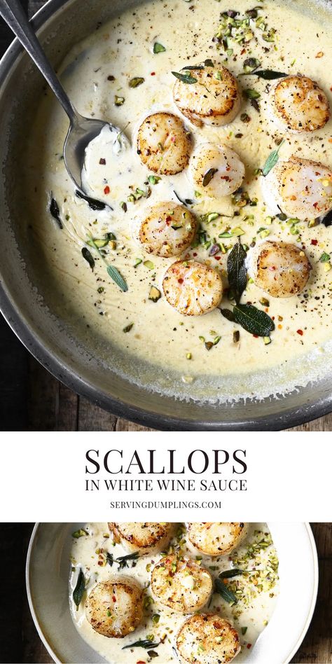 White Cooking Wine Recipes, Scallops With Vanilla Sauce, Seafood White Wine Sauce, Cod With White Wine Sauce, Seafood In White Wine Sauce, Clams In White Wine Sauce, White Wine Scallops Pasta, Scallops In White Wine Sauce, Seafood Recipes Scallops