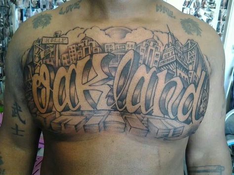 Oakland tattoo Bay Area Tattoos Ideas, Oakland Tattoo, Tattoo Calligraphy, Warrior Tattoo Sleeve, Tattoo Ideas Males, Brian Dawkins, Saved Tattoo, Street Tattoo, Chicano Tattoos