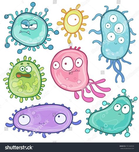 Microbes Doodle, Germs Cartoon, Germ Illustration, Virus Art, Bacteria Cartoon, Library Themes, Creative School Project Ideas, Science Fair Projects, Vector Portrait