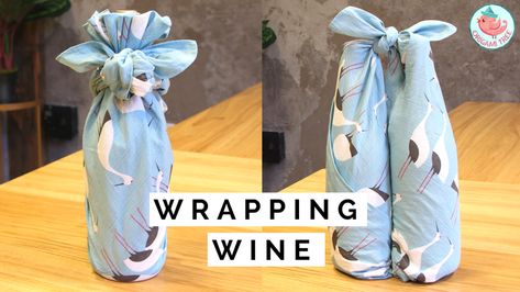 How to Wrap Wine Bottles with Cloth Furoshiki Wine Bottle, Wrapping Bottles Gift Ideas, Wrap A Wine Bottle, Cloth Gift Wrapping, Wrap A Bottle, Wine Bottles Gift Wrap, Origami Tree, Bottle Gift Wrapping, Wine Wrap