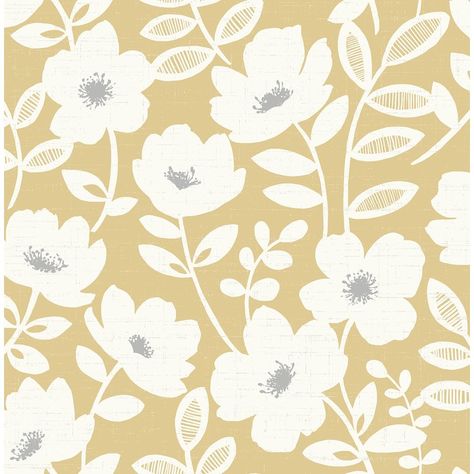 Ebern Designs Harless Scandi Flower 33' L x 20.5" W Wallpaper Roll & Reviews | Wayfair Mustard Wallpaper, Brewster Wallpaper, Brewster Wallcovering, Scandinavian Wallpaper, Wallpaper For Sale, White Poppy, W Wallpaper, Contemporary Wallpaper, A Wallpaper