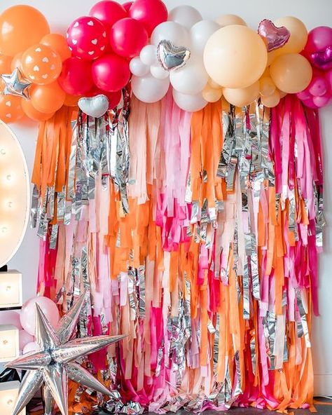 Oh My Darling Party Co on Instagram: "This little pretty is one our best sellers! And for good reason, it's full of color and fun! Perfect for a bachelorette party or birthday party for any age! ⁣​​​​​​​​ .⁣​​​​​​​​ .⁣​​​​​​​​ .⁣​​​​​​​​ .⁣​​​​​​​​ .⁣​​​​​​​​ #birthdayfun #babyshower #birthdaypartyprep #photooftheday #party #birthdaypartyplanning #love #instagood #eventplanner #birthdaypartyideas #photography #wedding #friends #birthdaypartydecor #birthdaygirl #cake #family #partyplanner #happ Hens Aesthetic, Pink And Orange Bachelorette, Pink And Orange Bachelorette Party, Orange Bachelorette Party, Orange Bachelorette, Tablecloth Backdrop, Backdrop Balloons, 70's Party, 30th Birthday Themes