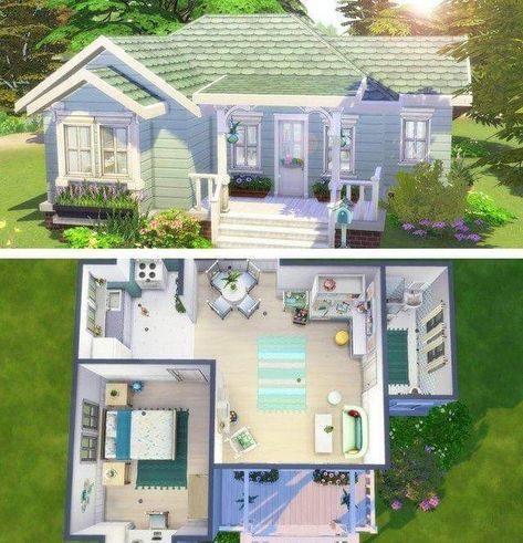 Sims 4 Small Houses Layout, Sims 4 Build Ideas Layout, Sims House Layouts, Sims 4 Starter Home, Sims 3 Houses, Sims 4 Houses Ideas, Casa The Sims, Casas The Sims Freeplay, Starter Homes