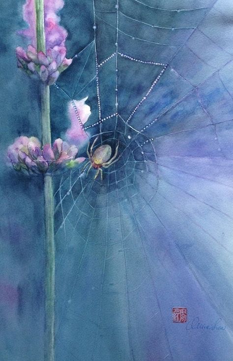 Spiderweb Watercolor, Spider Grandmother, Spider Watercolor, Watercolor Spider Web, Colouring Reference, Grandmother Spider, Spider Painting, Spider Web Art, Spiders Web