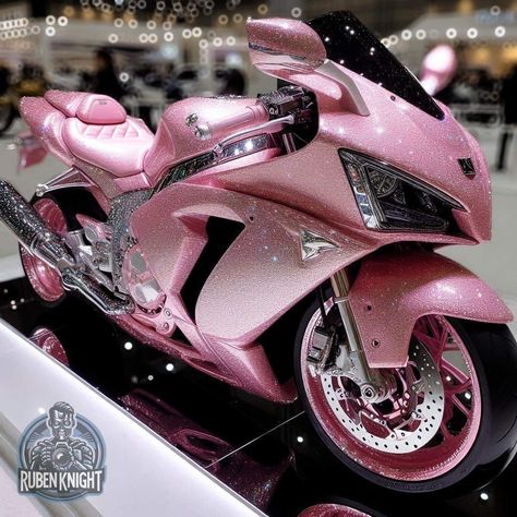 Pink Sports Bike, Pink Motorcycle Aesthetic, Pink Motorbike, Pink Motorcycle Helmet, Hello Kitty Bike, Moto Rose, Pretty Bikes, Motorcycle Kawasaki, Green Motorcycle