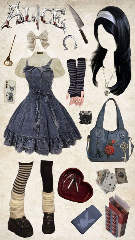 Goth Alice In Wonderland Costumes, Halloween Costume Ideas Tim Burton, American Mcgee’s Alice Cosplay, Alice Madness Returns Outfit Ideas, Alice Madness Returns Halloween Costume, Alice In Wonderland And Alice Madness, Alice And Wonderland Cosplay, Alice In Wonderland Characters Cartoon, Alice Madness Costume