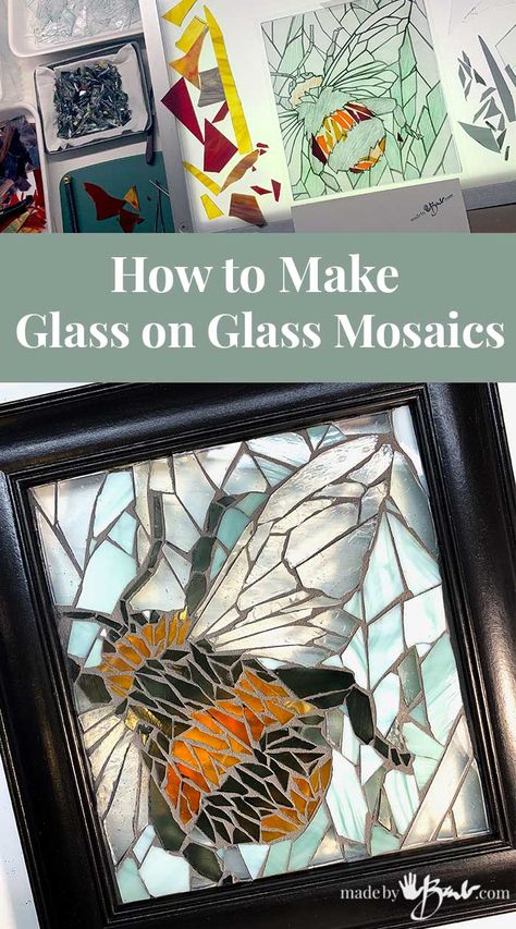 How to Make Glass on Glass Mosaics - Made By Barb - tutorial Stained Glass Diy Tutorials, Glass Mosaic Diy, Stained Glass Mosaic Patterns, Broken Glass Crafts, Stained Glass Mosaic Art, Mosaic Art Diy, Mosaic Art Projects, Mosaic Stained, Glass Window Art