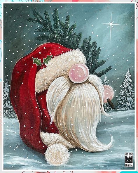 Christmas Paintings - Don't have time to search for the items you're looking for? Check out now! Christmas Paintings Knomes, Christmas Gnomes Drawing, Santa Paintings, Gnome Pictures, Christmas Canvas Art, Christmas Paintings On Canvas, Christmas Rock, Christmas Painting, Holiday Painting