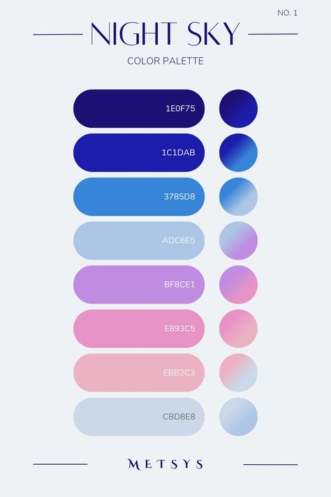 { #colorpalette #colors #designers #design #night #nightsky } Color Palette Data Visualization, Procreate Gradient Color Palette, Night Aesthetic Color Palette, Twilight Sky Color Palette, Sky Palette Color, Bright Pallete Color, Study Color Palette, Night Sky Colour Palette, Space Pallete Color