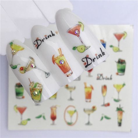 Nail Art Water Decals Stickers Transfers Summer Holidays Cocktails Drinks A1415 Cream Nail Art, Ice Cream Nails, Nail Artwork, Christmas Nails Diy, Nail Water Decals, Christmas Nail Stickers, Star Nail Art, Diy Designs, Nail Stickers Decals