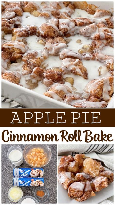 Enjoy a simple and delicious Apple Cinnamon Roll Bake made with pre-made cinnamon roll dough and apple pie filling, perfect for a cozy breakfast or dessert. Cinnamon Roll With Apple Pie Filling In Crockpot, Cinnamon Roll And Pie Filling, Cinnamon Roll Apple Crisp, Apple Pie Cinnamon Roll Breakfast Bake, Cinnamon And Apple Pie Filling, Apple Cinnamon Buns Recipe, Cinnamon Rolls Doctored Up, Apple Fritter Cinnamon Roll Bake, Apple Cinnamon Roll French Toast Bake