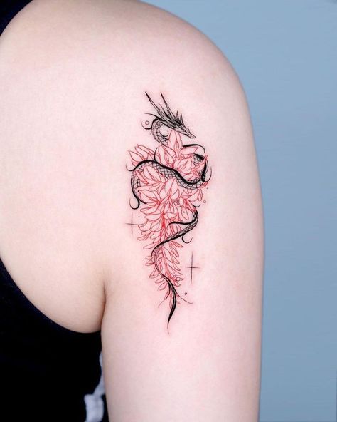 Black Dragon Tattoo, Red Dragon Tattoo, Small Dragon Tattoos, Dragon Tattoo For Women, Red Ink Tattoos, Red Tattoos, Dragon Tattoo Designs, Matching Tattoos, Tattoo Ink