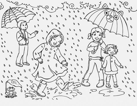 Rain Coloring Pages - Best Coloring Pages For Kids Rain Coloring Pages Free Printable, Rainy Day Drawing, Umbrella Coloring Page, Rainbow Pictures, Picture Composition, Kids Math, Spring Coloring Pages, Hebrew Language, Bookmarks Kids