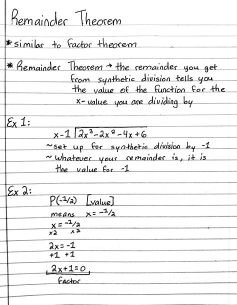 remainder theorem Set Theory Math Notes, Pythagorean Theorem Notes, Binomial Theorem Notes, Algebra Basics, Factor Theorem, Synthetic Division, Add Math, Fundamental Theorem Of Calculus, Remainder Theorem