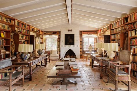 This historic mission-style hacienda in Los Angeles County was the longtime home of Old Hollywood actor and peace activist Franz Lederer. The property, which is also known as Los Angeles Cultural-Historic Monument No. 204, is an “old ranch that’s a residual from another time in the west side of the San Fernando Valley,” Deasy said. “The city grew up around it.” Spanish Doors, Mission Style Homes, Old Hollywood Actors, Mission House, Spanish Mission, Brick Hearth, Oak Interior, Bedroom With Bath, California Missions