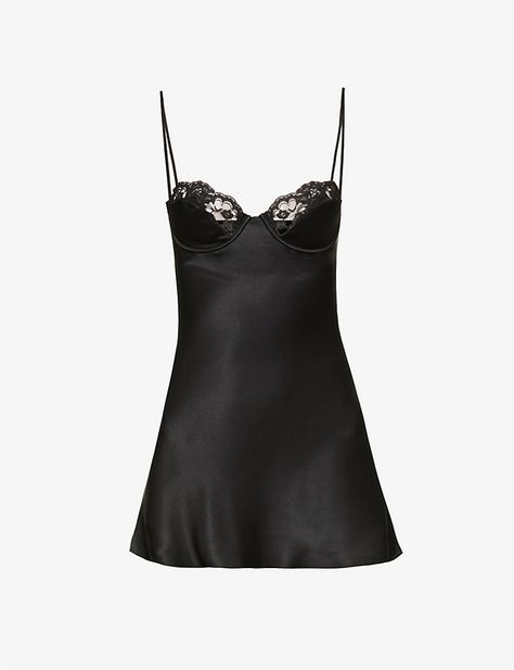 MIRROR PALAIS - Lace-trim silk-satin mini slip dress | Selfridges.com Black Mini Silk Dress, Silk Lingerie Dress, Silky Mini Dress, Minimalist Dressing, Mini Dress Silk, Clothing Png, Little Black Lace Dress, Dress Png, 2023 Mood