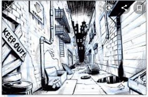 Cartoon Alleyway, Alleyway Drawing Reference, Comic Art Style Background, Comic Book Background Art, Alley Way Drawing, Background For Comics, Cartoon Art Background, Alleyway Drawing, Background Art Reference