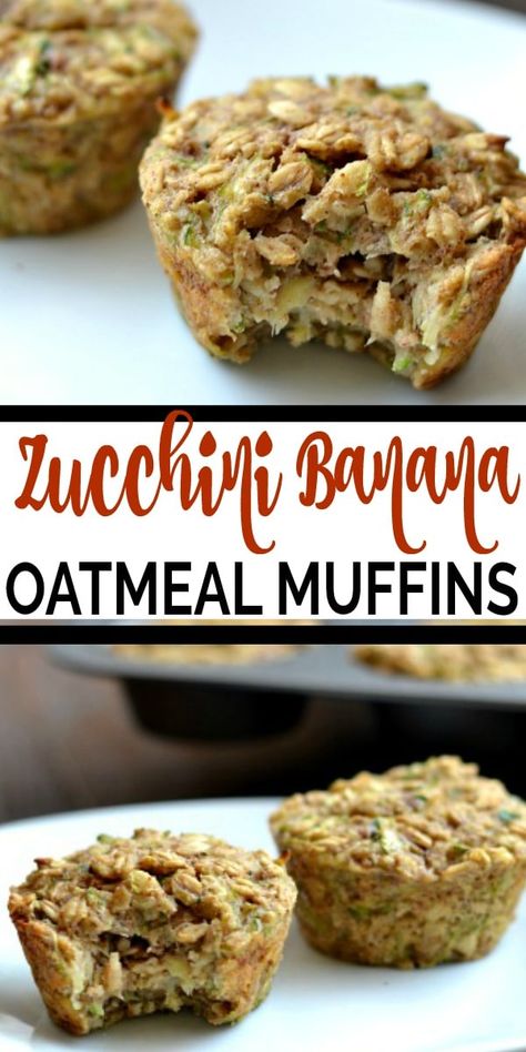 These Zucchini Banana Oatmeal Muffins are an incredible, healthy breakfast.  They are made with no refined sugar, oil or flour and are perfect for meal planning on the go. Zucchini Muffins Breakfast, Vegan Banana Zucchini Muffins, Healthy Zucchini Oatmeal Muffins, Healthy Banana Zucchini Bread Recipe, Healthy Breakfast Zucchini Muffins, Banana And Zucchini Recipes, Clean Zucchini Muffins, Zucchini Bread Muffins Healthy, Banana Zucchini Muffins Healthy Greek Yogurt