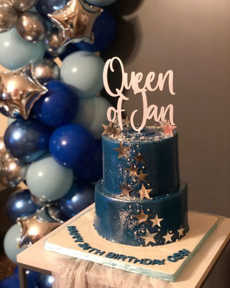 Blue Cake / Birthday Cake / Queen of january cake topper Birthday Cake Queen, January Birthday Cake, January Cake, Birthday Cake For Women, Blue Birthday Cake, Queens Birthday Cake, Cake For Women, Happy 24th Birthday, Blue Birthday Cakes