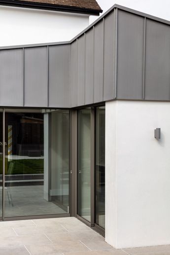 Extension+with+zinc+cladding Zinc Cladding Detail, Zinc Cladding Facades, Balcony Cladding, Zinc Extension, Contemporary Extension, Contemporary Penthouse, Zinc Cladding, Single Storey Extension, Zinc Roof