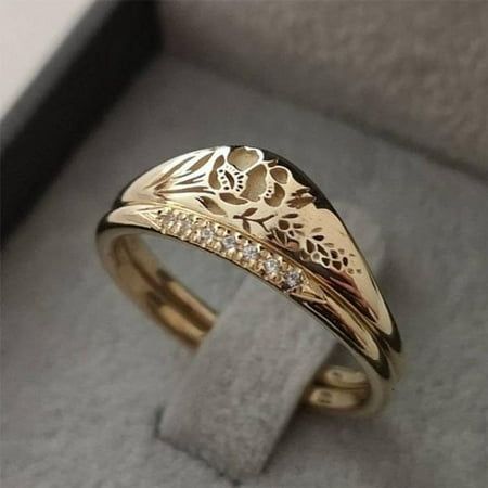 Elegant Woman Simple 18K Pure Gold Carved Rose Flower Ring Anniversary Gift Size: 5.  Gender: unisex.  Age Group: adult. Rose Flower Ring, Lavender Ring, Trendy Rings, Mother Christmas Gifts, 2 Rings, White Diamond Ring, Diamond Ring Settings, Rose Ring, Mors Dag