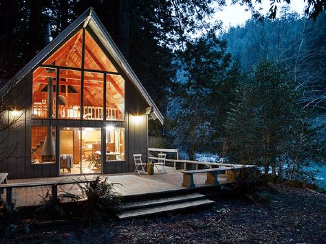 Mid Century Cabin, Glamping California, How To Build A Log Cabin, A Frame Cabins, Building Remodeling, Lakefront Property, The Redwoods, Glamping Site, A Frame Cabin