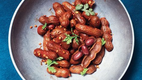 Boiled Peanuts With Chile Salt Recipe | Bon Appetit Kashmiri Recipes, One Bite Appetizers, Boiled Peanuts, Spicy Peanuts, No Salt Recipes, Vegetarian Appetizers, Appetizer Bites, Gas Stations, Thanksgiving Appetizers