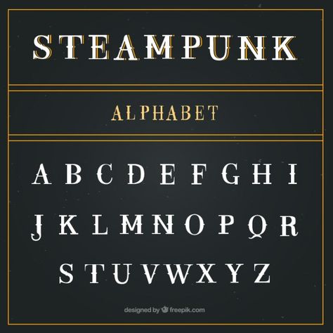 Alphabet in steampunk style Free Vector Masculine Lettering Fonts Alphabet, Steampunk Lettering, Masculine Fonts Alphabet, Steampunk Logo Ideas, Steampunk Writing, Steampunk Alphabet, Punk Symbols, Steampunk Font Alphabet, Steampunk Alphabet Letters