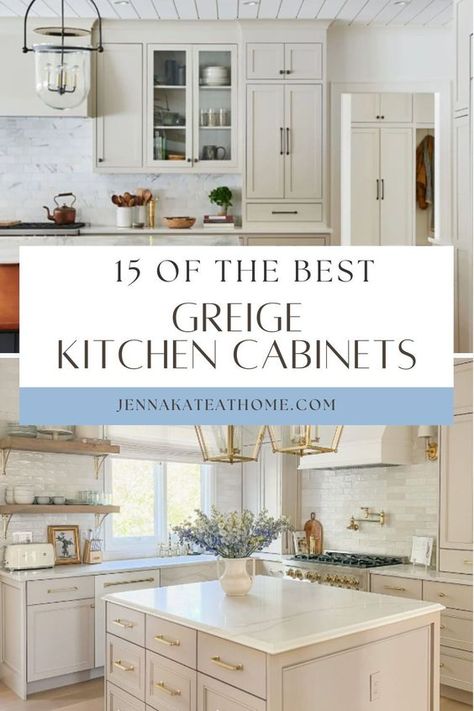 Revamp your kitchen with 15 stunning greige cabinets paint colors. Enhance your home decor with these elegant and versatile shades! Best Greige Paint Color Kitchen Cabinets, Greige Kitchen Design, Irish Creme Cabinets, Sw Natural Choice Kitchen Cabinets, Perfect Greige Sherwin Williams Cabinets, Paint Colors For Cabinets Kitchen, Light Cabinet Colors, Baby Fawn Kitchen Cabinets, Cream And Gray Kitchen