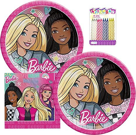 Party Plates And Napkins, Dream Together, Barbie Party Decorations, Birthday Party Plates, Birthday Package, Birthday Lunch, Birthday Packages, Birthday Plate, Birthday Napkins