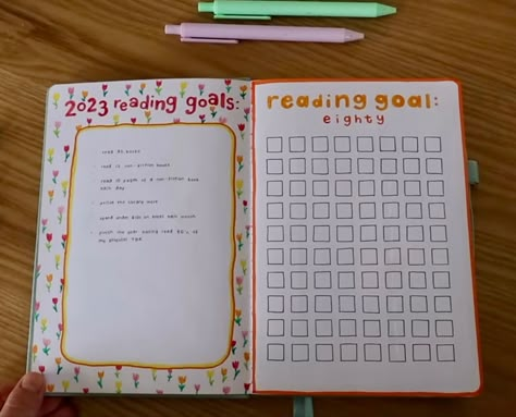 Reading Journal Goals Page, Reading Journal Goals Spread, Katie Is Reading Journal, Rachel Catherine Reading Journal, Reading Journal Goals, Reading Goals Bullet Journal, 2024 Reading Journal, Reading Journal Cover Page, 2024 Journaling