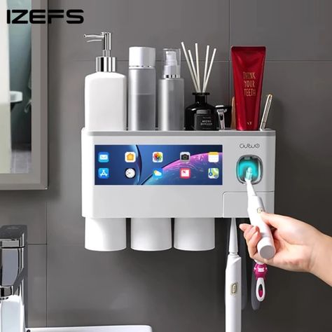 Wall-mounted Toothbrush Holder Toothpaste Squeezer For Home Restroom Storage Rack Auto Toothpaste Dispenser Bathroom Accessories _ - AliExpress Mobile Wall Mounted Toothbrush Holder, Toothbrush Holder Wall, Toothbrush And Toothpaste Holder, Toothpaste Squeezer, Toothpaste Holder, Toothbrush Toothpaste, Toothpaste Dispenser, Mouthwash, Bathroom Organization