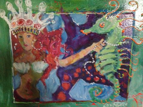 My original Leoma Lovegrove Mermaid Painting purchased at her awesome studio in Matlache, FL.. <3 <3 <3 Leoma Lovegrove, Painting Animals, Mermaid Painting, Seahorses, Mermaid Art, Learn To Paint, Sea Life, Mixed Media, Mermaid