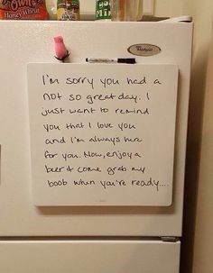 Funny Love Notes, this lady knows how to cheer a guy up lol. Funny Love Quotes For Husband, Love Quotes For Husband, Funny Notes, Funny Love Quotes, Marriage Quotes Funny, Funny Baby Pictures, Marriage Material, Happy Birthday Quotes Funny, Funny Relationship Quotes