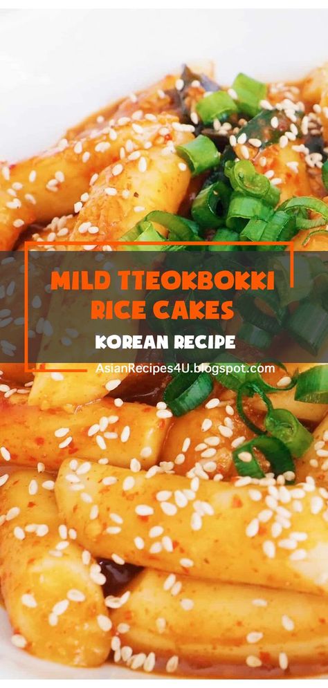 Mild Tteokbokki Rice Cakes. Spicy, sweet, chewy rice cakes. This is one popular Korean street vendor snack. It's so delicious and easy to make at home. #Korean #Recipes #Cakes Tteokbokki Rice Cakes, Tteokbokki Recipe Easy, Home Korean, Tteokbokki Recipe, Easy Korean Recipes, Korean Rice Cake, Rice Cake Recipes, Korean Street Food Recipes, Spicy Rice