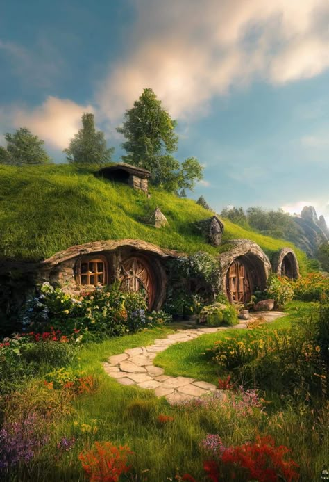 Casa Do Hobbit, Casa Hobbit, Fantasy Cottage, Fairytale House, Hobbit Hole, Hobbit House, The Shire, Fantasy City, D&d Dungeons And Dragons