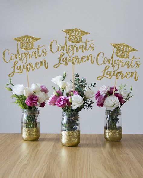 Graduation Centerpiece Custom Centerpiece Class of 2024 Gold Centerpiece Graduation Party Grad Decor Congrats Centerpiece Grad Party Decor - Etsy Grad Party Ideas Decorations Table Centerpieces, Centerpiece Graduation Party, 2024 Graduation Centerpieces, Graduation Party Floral Centerpieces, Graduation Party Tablescapes, Graduation Table Set Up, Gold Graduation Centerpieces, Graduation Floral Arrangements, Floral Grad Party Decorations