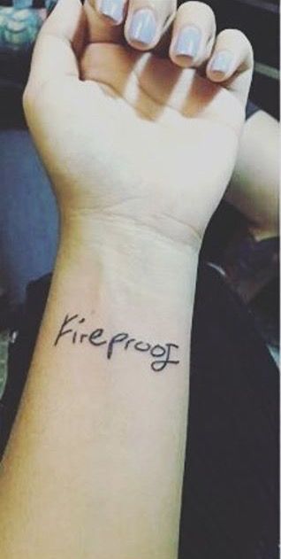 Louis handwriting 'Fireproof' tattoo Fireproof Tattoo, Body Art Tattoos, Handwriting, Tattoo Quotes, Tatting, Art Tattoo, Body Art, Tattoo Ideas, Tattoos