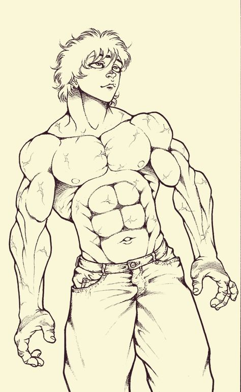 Yujiro Hanma Sketch, Baki Drawing Sketch, Baki Hanma Drawing Easy, Baki Art Style, Manga Body Drawing, Baki Hanma Sketch, Baki Hanma Drawing, Baki Hanma Art, Baki Drawing