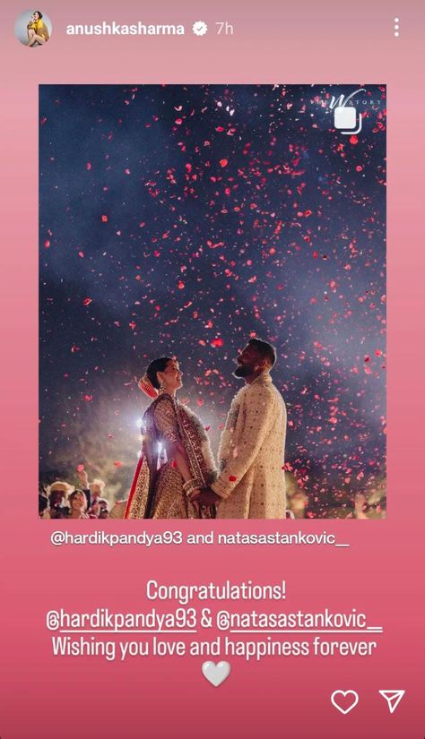 Indian Wedding Story Instagram, Wedding Congratulations Wishes, Natasa Stankovic, Story Captions, Wedding Wishes Quotes, Wedding Captions, Hardik Pandya, Amazing Facts For Students, Hairstyles For Layered Hair