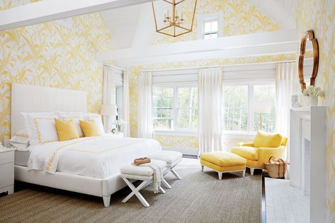 Coastal Living Showhouse 2016, Hamptons Classic, flared roof lines, sensationally sunny color, and the coziest outdoor rooms around: step inside this yearâ€™s dreamy retreat Yellow Bedroom Decor, Boy Rooms, Yellow Room, Coastal Bedrooms, Design Wardrobe, Yellow Bedroom, Coastal Bedroom, Home Design Decor, White Bedroom