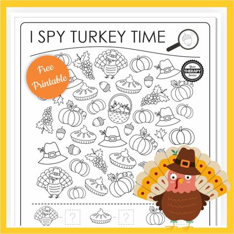 I Spy Thanksgiving Free Printable Game - Your Therapy Source I Spy Thanksgiving, Thanksgiving Worksheets, I Spy Games, Spy Games, Free Printable Games, Thanksgiving Break, Free Thanksgiving, Printable Game, Cute Black And White