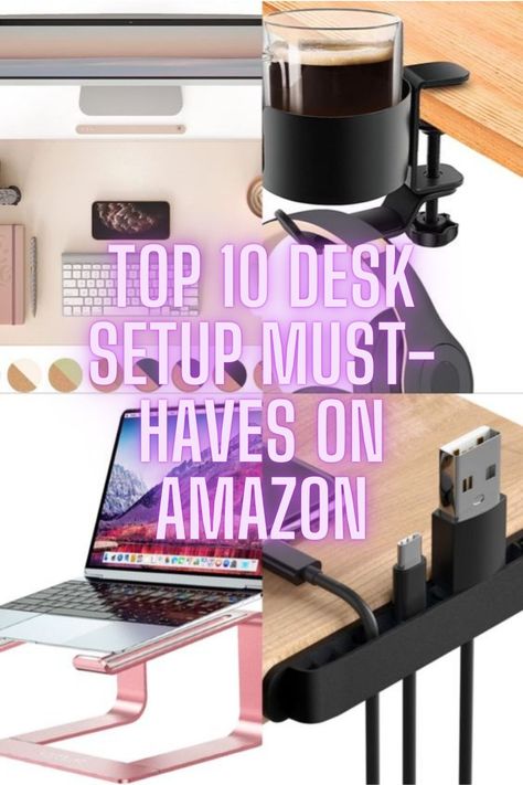 Cool Office Gadgets Desk Supplies, Work Desk Coffee, Desk Setup Gadgets, Laptop Stand For Desk Aesthetic, Desktop Cable Management, Stand Up Desk Decor, Desk Charging Station Ideas, Mobile Desk Setup, Desk Wireless Charger