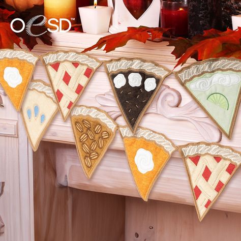 Bring your favorite dessert to life right in your embroidery hoop with these Pie Please Banners! Stitch each slice, choosing flavors like pumpkin, apple, pecan, and more, then combine into a charming decoration that celebrates the cozy essence of autumn. Shop for yours at the link in our bio. 🥧🧵🎃 Usa Embroidery, Design Catalog, Custom Embroidered Patches, Raw Edge Applique, Bug Art, Embroidery Blanks, Embroidery Digitizing, Pumpkin Apple, Favorite Dessert